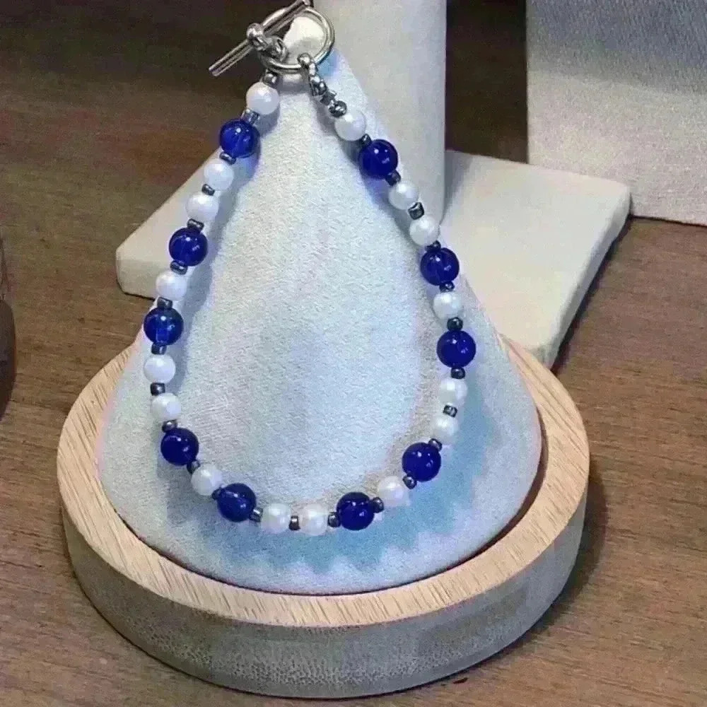 Acrylic Toggle Clasp Bracelet Blue and White